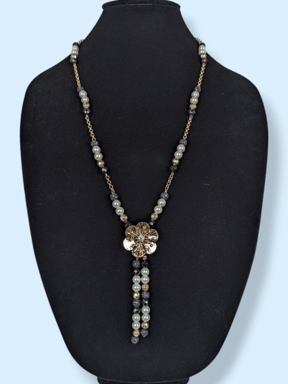(2/$20) Faux Pearl & Glass Beaded Floral Necklace